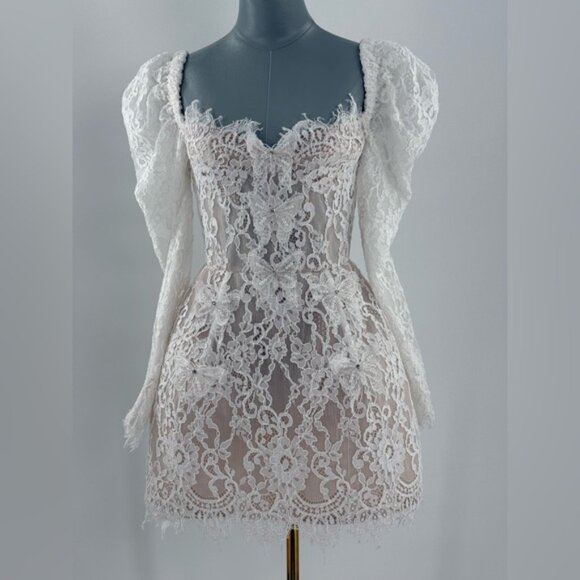 🆕 BRONX & BANCO 🧿 NWOT Colette Lace Long Sleeve Mini Dress, White Sz XS / US 2 - Picture 12 of 16